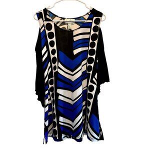Joseph Ribkoff Cold Shoulder Blouse Top Shirt Abstract Blue Black White Size 6